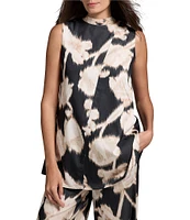 NIC + ZOE Midnight Florals Stand Collar Sleeveless Tunic Top