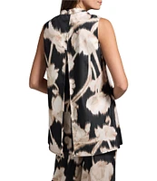 NIC + ZOE Midnight Florals Stand Collar Sleeveless Tunic Top