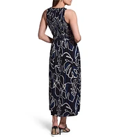 NIC + ZOE Midnight Muse Chiffon Smocked Belted Midi Dress