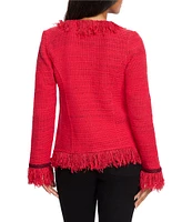 NIC + ZOE Mix Knit Lapel Long Sleeve Fringe Trim Jacket