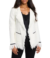 NIC + ZOE Mix Knit Lapel Long Sleeve Fringe Trim Jacket