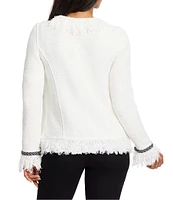 NIC + ZOE Mix Knit Lapel Long Sleeve Fringe Trim Jacket