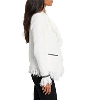 NIC + ZOE Mix Knit Lapel Long Sleeve Fringe Trim Jacket