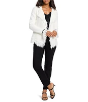 NIC + ZOE Mix Knit Lapel Long Sleeve Fringe Trim Jacket