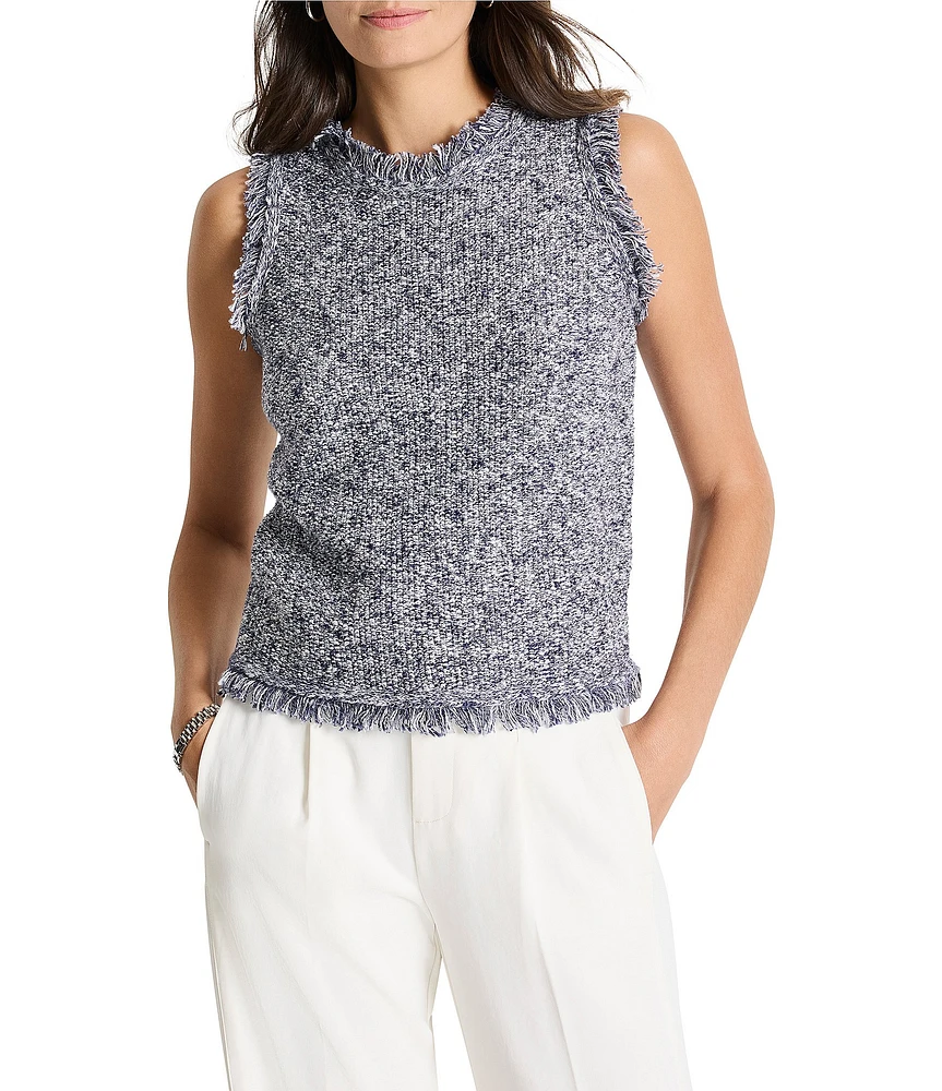 NIC + ZOE Mixed Knit Round Neck Sleeveless Fringe Tank