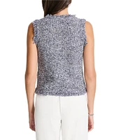 NIC + ZOE Mixed Knit Round Neck Sleeveless Fringe Tank