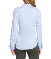 NIC + ZOE Mixed Media Johnny Collar Split V-Neck Long Sleeve Button Front Shirt