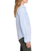 NIC + ZOE Mixed Media Johnny Collar Split V-Neck Long Sleeve Button Front Shirt