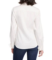 NIC + ZOE Mixed Media Johnny Collar Split V-Neck Long Sleeve Button Front Shirt