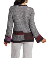 NIC + ZOE Mixed Up Whip Stitch Color Block Mock Neck Long Sleeve Sweater