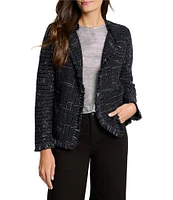 NIC + ZOE Nightfall Fringe Mix Knit Notch Lapel Long Sleeve Jacket