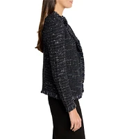 NIC + ZOE Nightfall Fringe Mix Knit Notch Lapel Long Sleeve Jacket