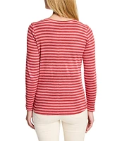 NIC + ZOE NZT Jersey Knit Striped Print Boat Neck Bracelet Sleeve Shirt