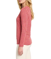 NIC + ZOE NZT Jersey Knit Striped Print Boat Neck Bracelet Sleeve Shirt