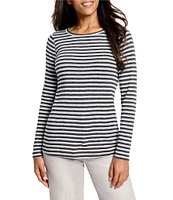 NIC + ZOE NZT Jersey Knit Striped Print Boat Neck Bracelet Sleeve Shirt