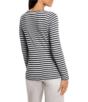 NIC + ZOE NZT Jersey Knit Striped Print Boat Neck Bracelet Sleeve Shirt