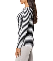 NIC + ZOE NZT Jersey Knit Striped Print Boat Neck Bracelet Sleeve Shirt