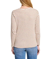 NIC + ZOE NZT Jersey Knit Striped Print Boat Neck Bracelet Sleeve Shirt