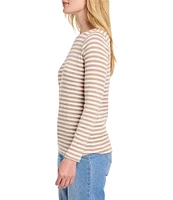 NIC + ZOE NZT Jersey Knit Striped Print Boat Neck Bracelet Sleeve Shirt