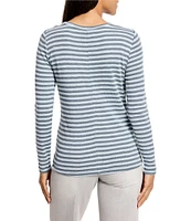 NIC + ZOE NZT Jersey Knit Striped Print Boat Neck Bracelet Sleeve Shirt