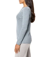 NIC + ZOE NZT Jersey Knit Striped Print Boat Neck Bracelet Sleeve Shirt