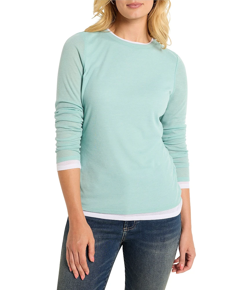 NIC + ZOE NZT Knit Double Layer Round Neck Long Sleeve Top