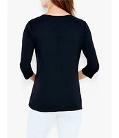 NIC + ZOE NZT Knit Jersey Boat Neck 3/4 Sleeve Tee Shirt