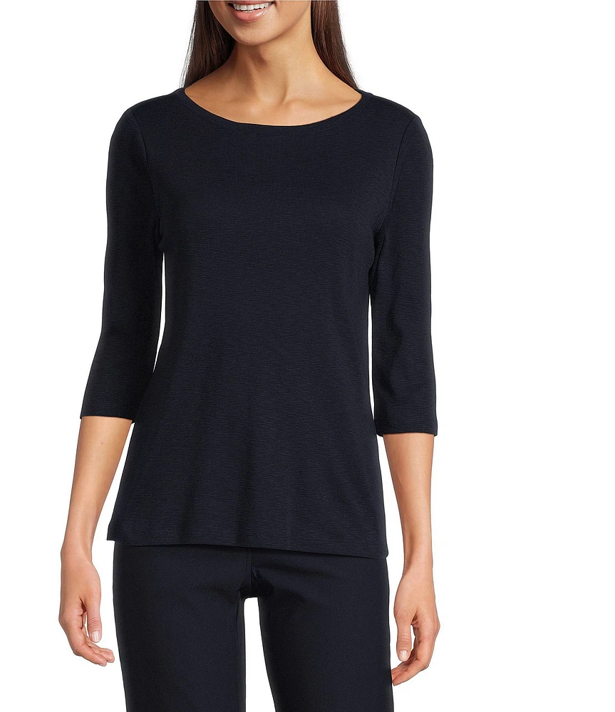 NIC + ZOE NZT Knit Jersey Boat Neck 3/4 Sleeve Tee Shirt