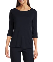 NIC + ZOE NZT Knit Jersey Boat Neck 3/4 Sleeve Tee Shirt