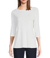 NIC + ZOE NZT Knit Jersey Boat Neck 3/4 Sleeve Tee Shirt