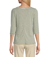 NIC + ZOE NZT Jersey Knit Striped Print Boat Neck 3/4 Sleeve Tee Shirt