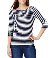 NIC + ZOE NZT Jersey Knit Striped Print Boat Neck 3/4 Sleeve Tee Shirt