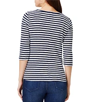 NIC + ZOE NZT Jersey Knit Striped Print Boat Neck 3/4 Sleeve Tee Shirt