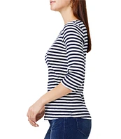 NIC + ZOE NZT Jersey Knit Striped Print Boat Neck 3/4 Sleeve Tee Shirt