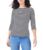 NIC + ZOE NZT Jersey Knit Striped Print Boat Neck 3/4 Sleeve Tee Shirt