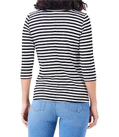 NIC + ZOE NZT Jersey Knit Striped Print Boat Neck 3/4 Sleeve Tee Shirt