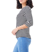 NIC + ZOE NZT Jersey Knit Striped Print Boat Neck 3/4 Sleeve Tee Shirt