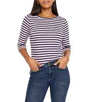 NIC + ZOE NZT Knit Stripe Boat Neck 3/4 Sleeve Tee