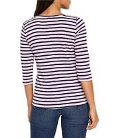 NIC + ZOE NZT Knit Stripe Boat Neck 3/4 Sleeve Tee