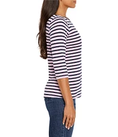 NIC + ZOE NZT Knit Stripe Boat Neck 3/4 Sleeve Tee