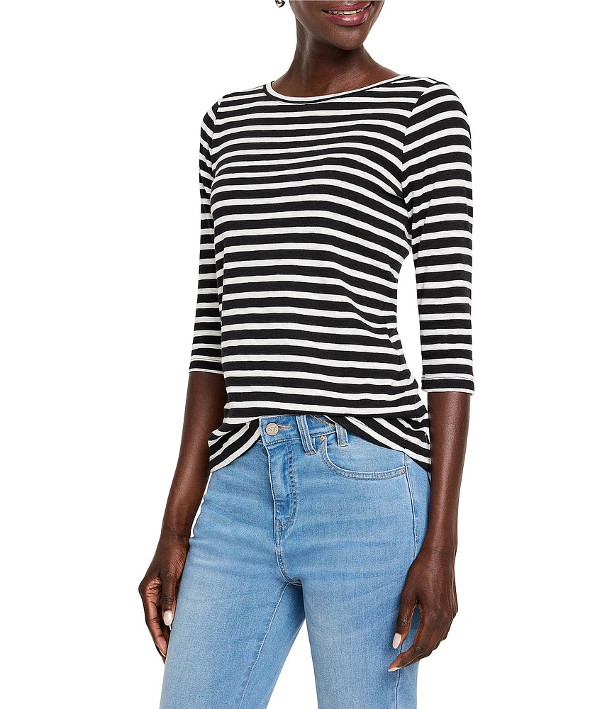 NIC + ZOE NZT Knit Stripe Boat Neck 3/4 Sleeve Tee