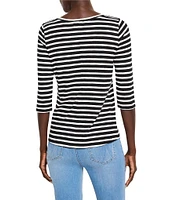 NIC + ZOE NZT Knit Stripe Boat Neck 3/4 Sleeve Tee