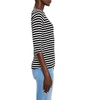 NIC + ZOE NZT Knit Stripe Boat Neck 3/4 Sleeve Tee