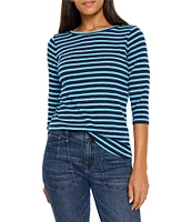 NIC + ZOE NZT Knit Stripe Boat Neck 3/4 Sleeve Tee