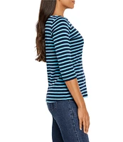 NIC + ZOE NZT Knit Stripe Boat Neck 3/4 Sleeve Tee