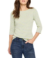 NIC + ZOE NZT Knit Stripe Boat Neck 3/4 Sleeve Tee