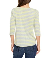 NIC + ZOE NZT Knit Stripe Boat Neck 3/4 Sleeve Tee