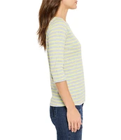 NIC + ZOE NZT Knit Stripe Boat Neck 3/4 Sleeve Tee