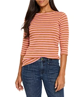 NIC + ZOE NZT Knit Stripe Boat Neck 3/4 Sleeve Tee