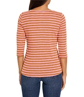 NIC + ZOE NZT Knit Stripe Boat Neck 3/4 Sleeve Tee